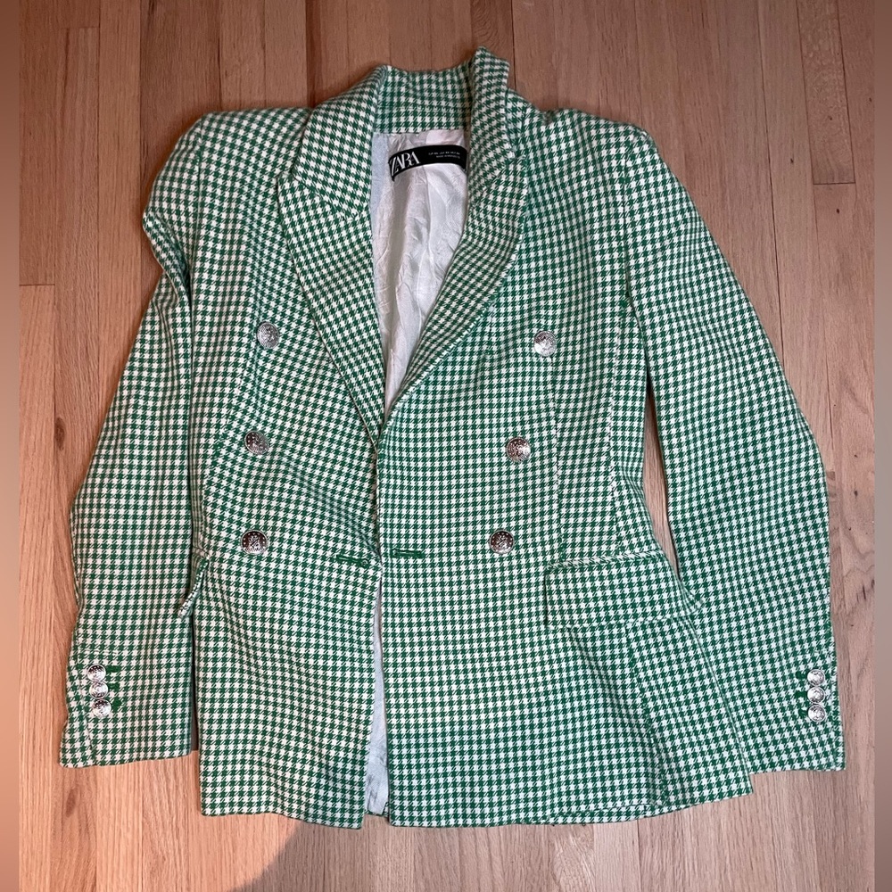 Green and white work blazer